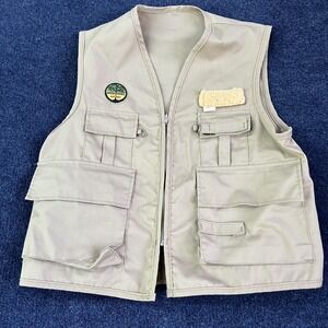 Vintage Saf T Bak Woods Goods Vest Mens Large Khaki Fishing Hunting Utility